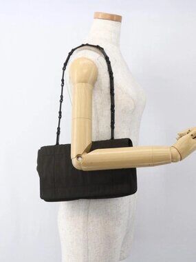 PRADA Shoulder Bag Nylon Leather Khaki Auth 173639